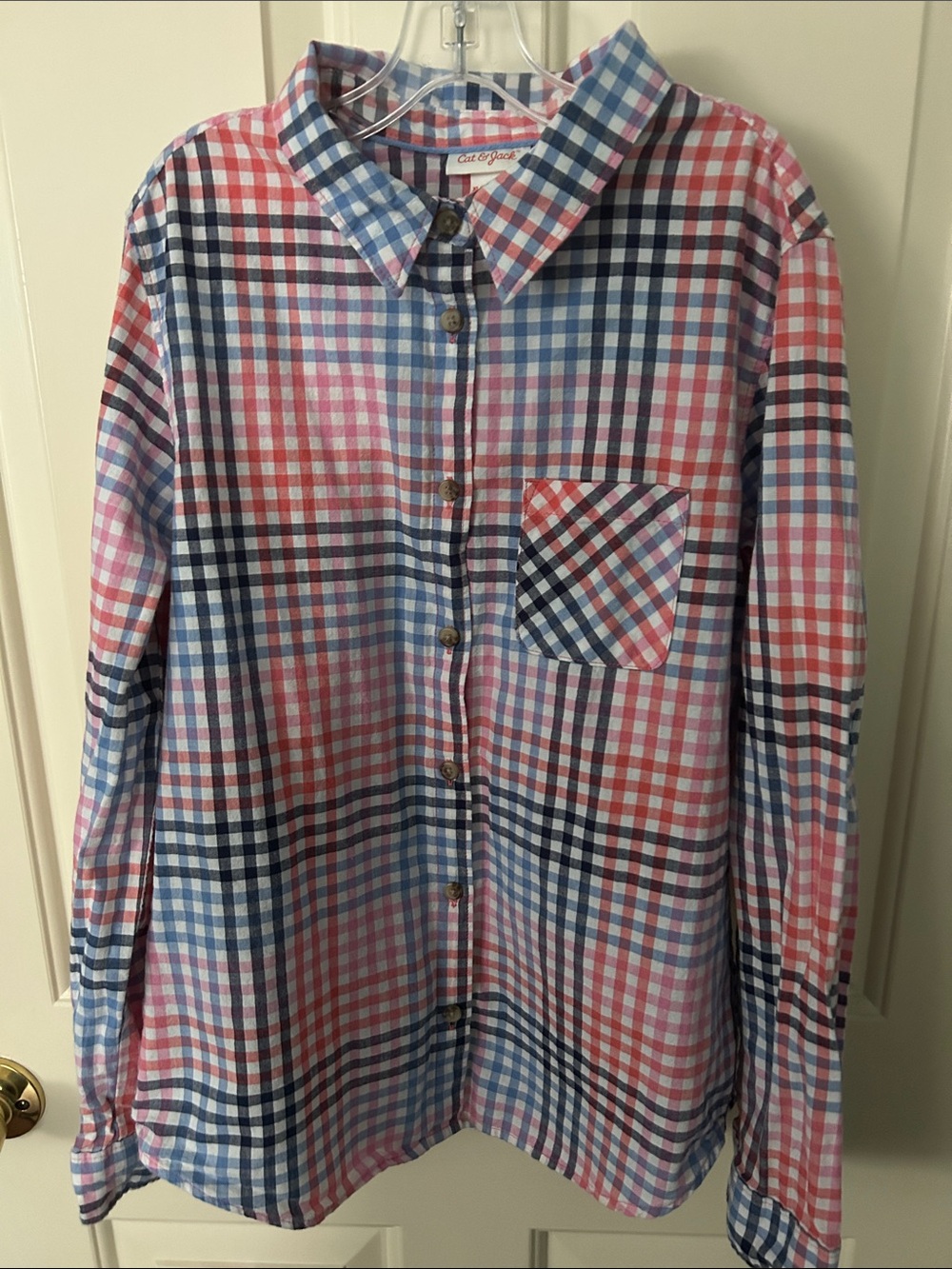 Cat & Jack Striped Gingham Button-Up Shirt in Pinks & Blues - Girls 14 - 16